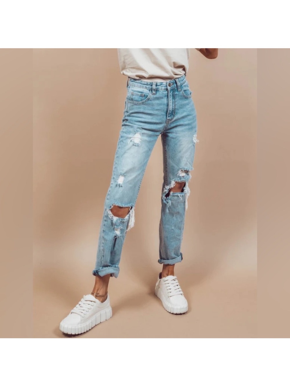 Stevie Hender Light Blue Distressed Boyfriend Jeans